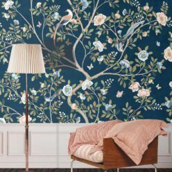 Camellia Tree Mural • Navy • Insitu