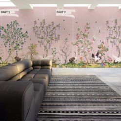 Oriental Garden Mural • Coral • Part 1 & Part 2 • Swatch