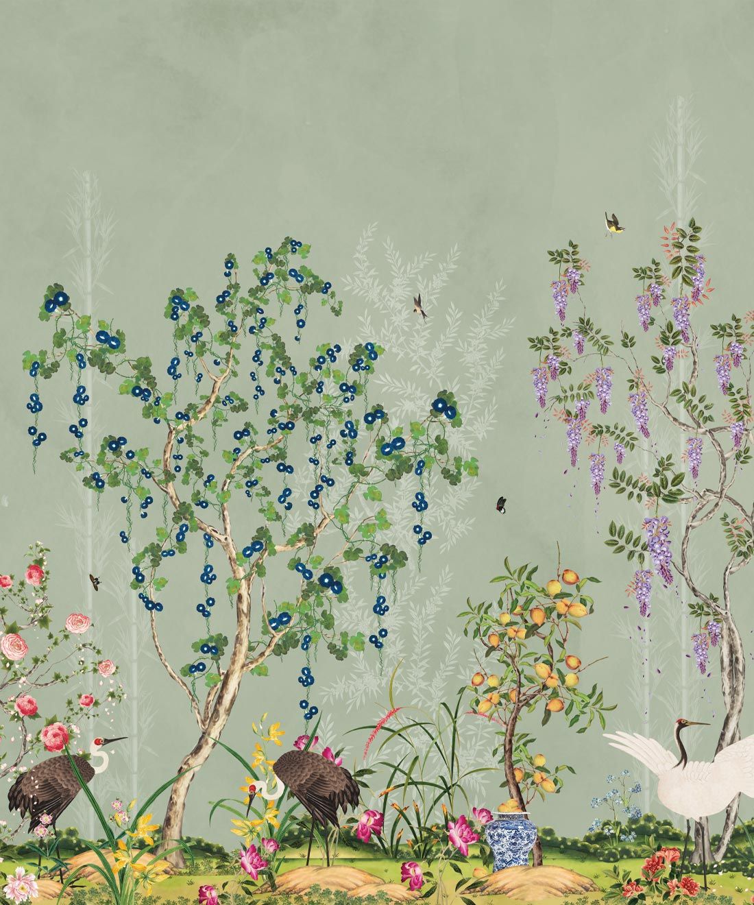 Oriental Garden Mural • Green Tea • Part 1 • Swatch
