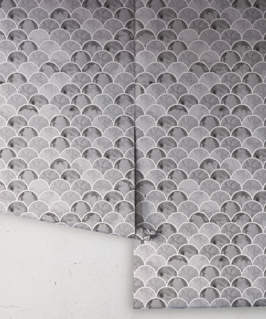 Ecailles Wallpaper • Charcoal White • Rolls