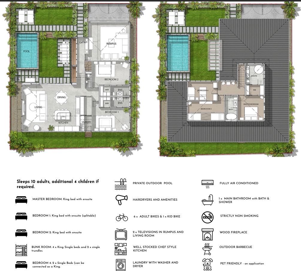 The Designory • The Barefoot Bay Villa • Byron Bay AirBnB • 5 Bedroom Luxury Home with Timber access gate - Floor plan