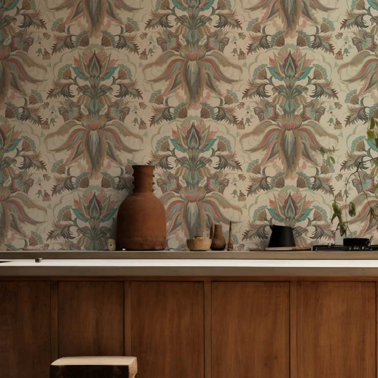 Sunset Lillies Wallpaper - Gardens of Andalucia - House of Heras - Colorway: Almond -Lookbook Gallery Image