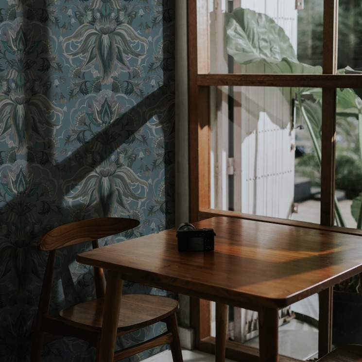 Sunset Lillies Wallpaper - Gardens of Andalucia - House of Heras - Colorway: Mineral -Lookbook Gallery Image