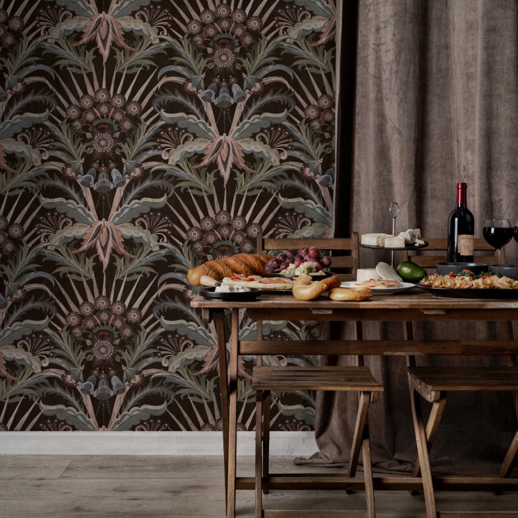 Morning Flowers Wallpaper - Gardens of Andalucia - House of Heras - Colorway: Espresso -Lookbook Gallery Image