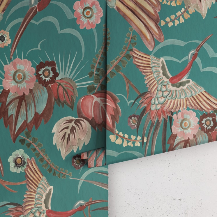 Bird Paradise Wallpaper - Gardens of Andalucia - House of Heras - Colorway: Ocean -Lookbook Gallery Image