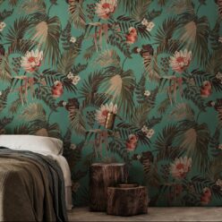 Majestic Palm Wallpaper • Teal • Insitu
