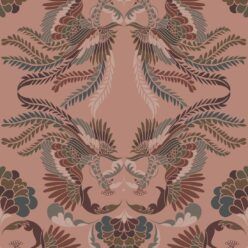 Prancing Peacocks Wallpaper • Salmon • Swatch