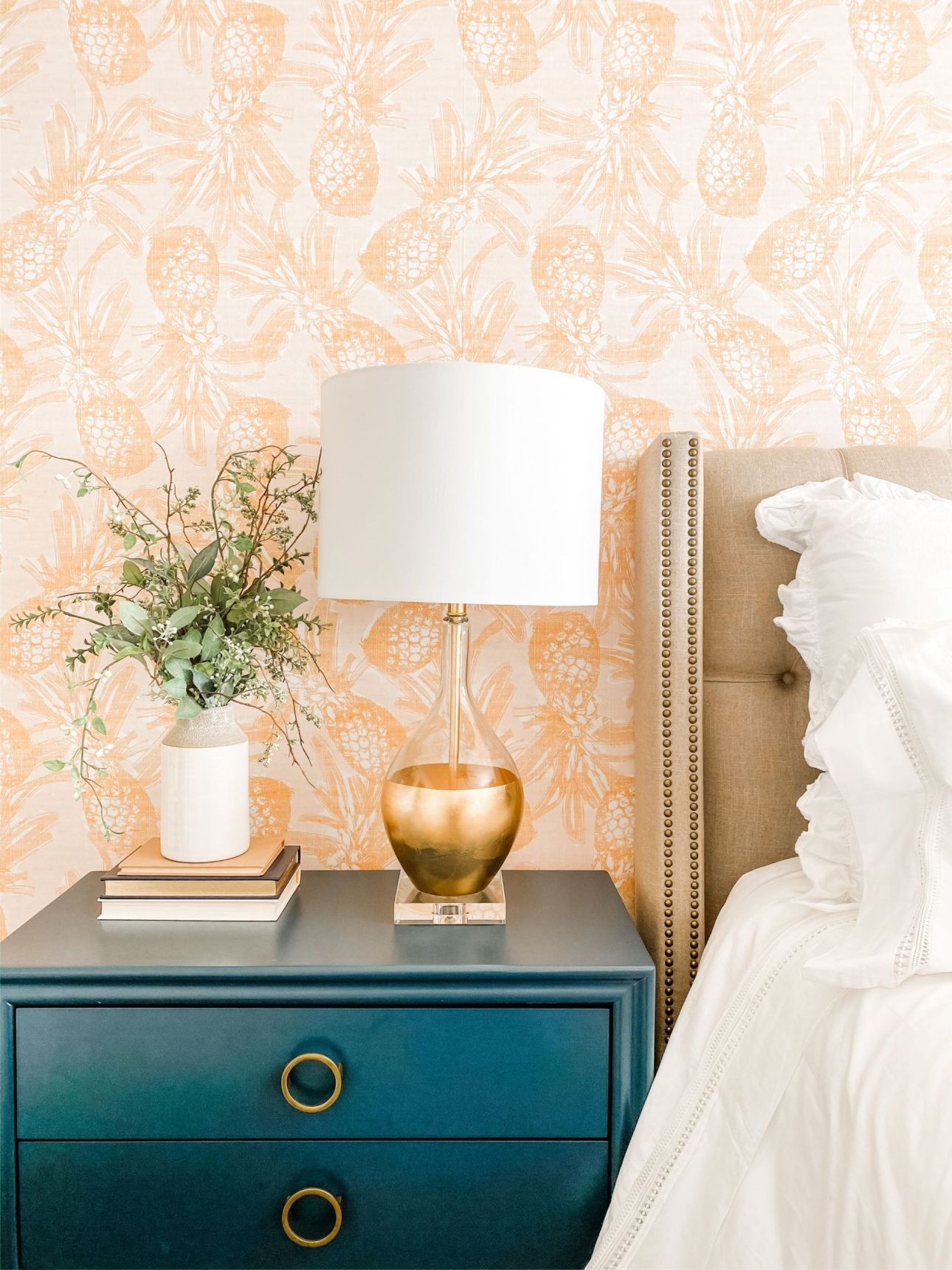 Calypso Wallpaper • Gold wallpaper • Pineapple Wallpaper • Tropical Wallpaper • Master Bedroom