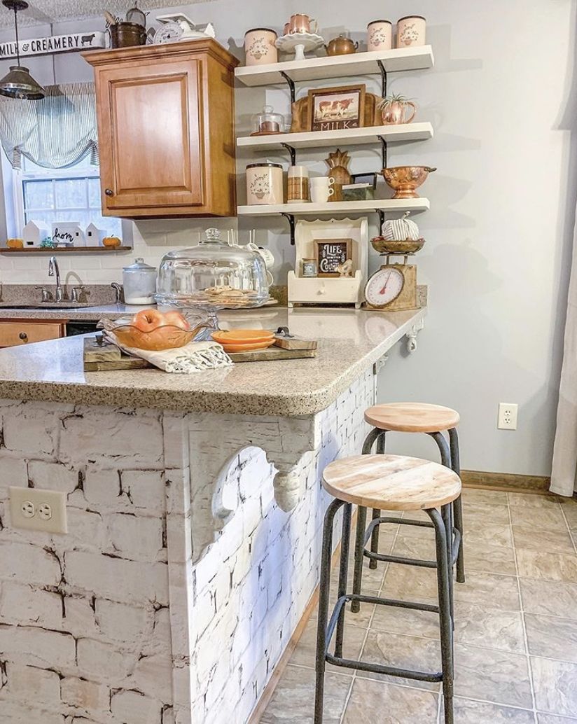 Whitewash Bricks • Kitchen Wallpaper • At Home In the Wildwood