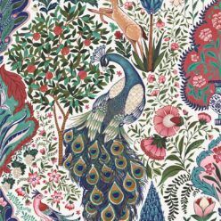 Peacock Garden Wallpaper - Palace Grove Collection - M&K Studio - Swatch - Colorway: Ruby