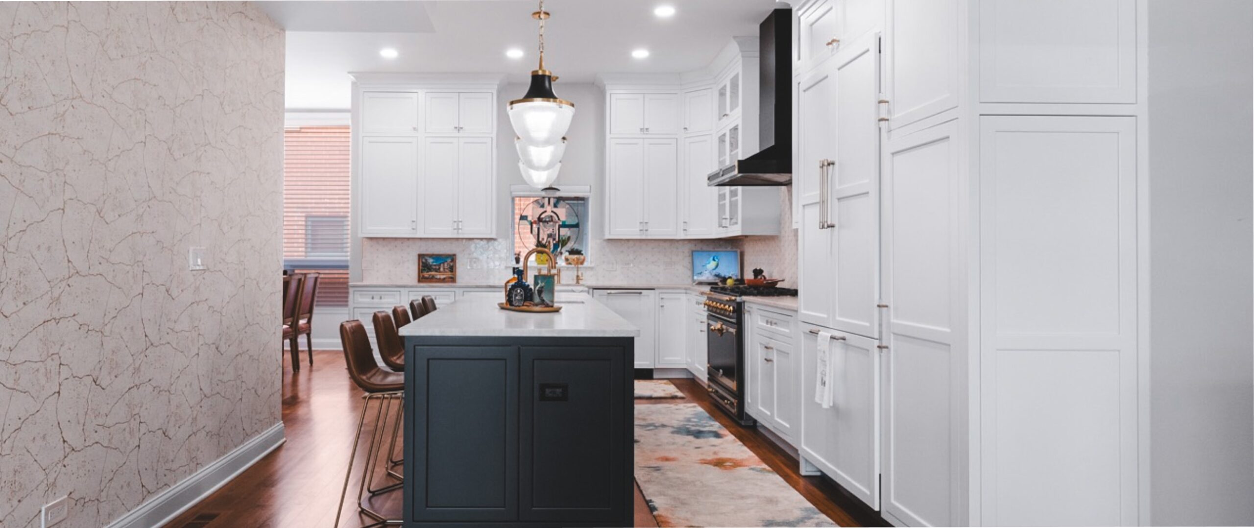 classic kitchen with white wall cabinets