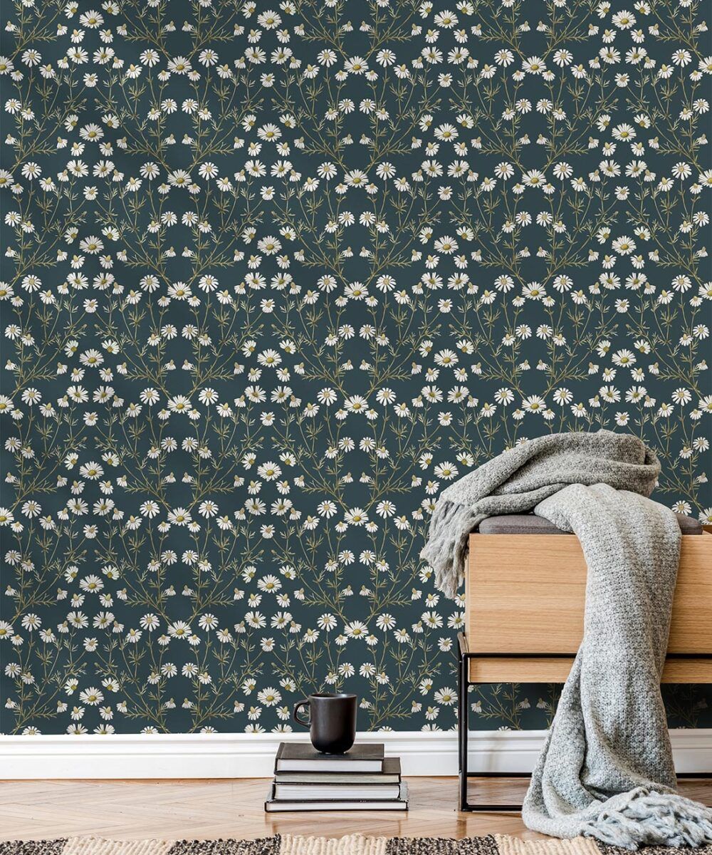 Daisy Damask Wallpaper • Floral Wallpaper • Milton & King USA