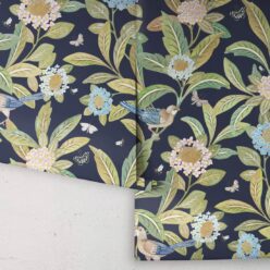 Summer Garden Wallpaper • Navy Wallpaper • Floral Wallpaper Rolls
