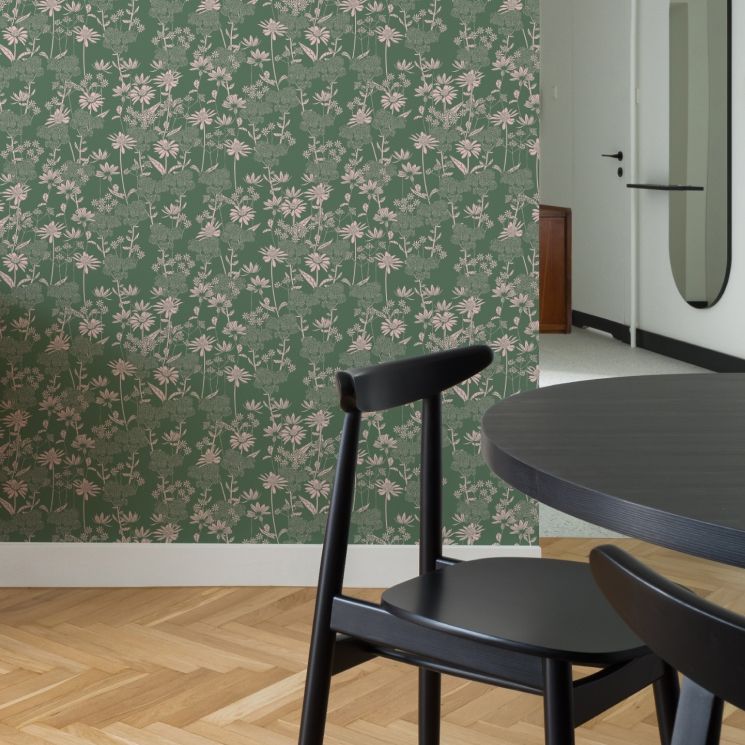 London Street Flowers Wallpaper - Colorway: Olive - by Wallpaper Republic - In The Bloom Collection - Insitu