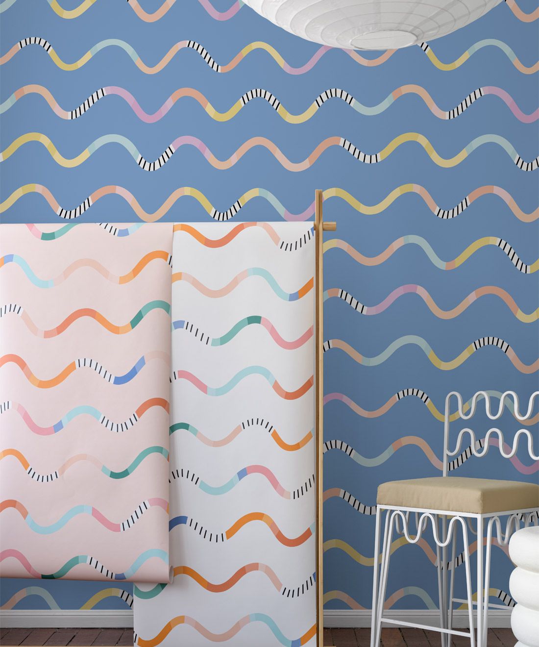 Happy Waves Wallpaper • Blue • Insitu