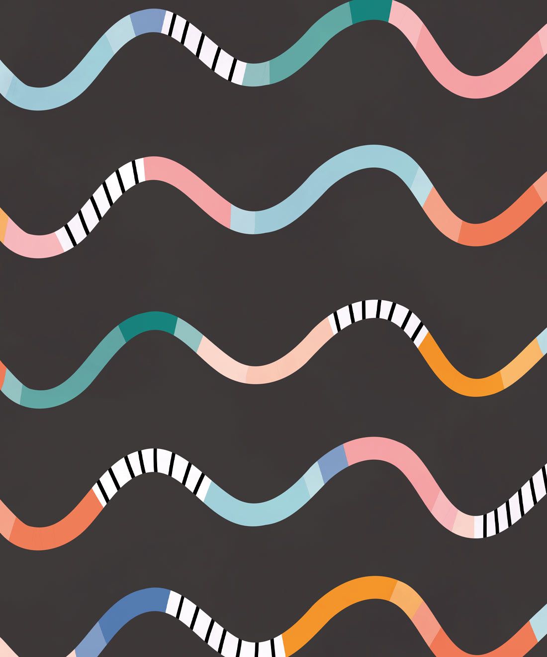 Happy Waves Wallpaper • Charcoal • Swatch