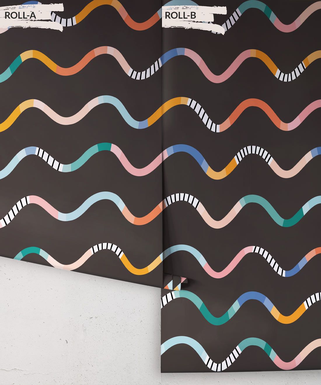 Happy Waves Wallpaper • Charcoal • Rolls