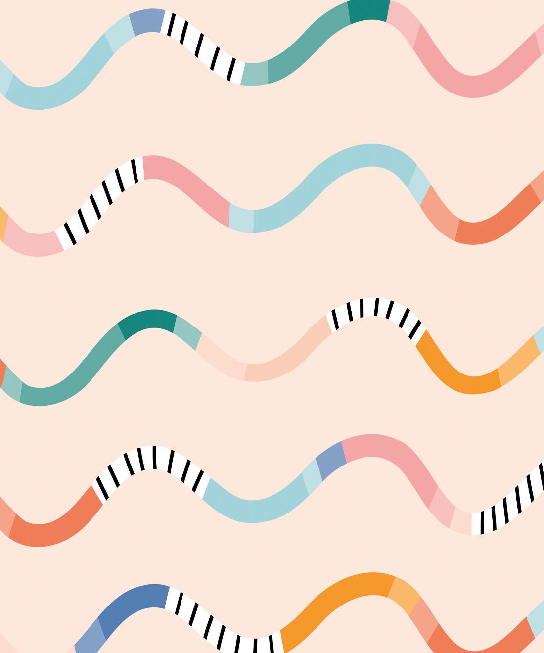 Happy Waves Wallpaper • Peach • Swatch