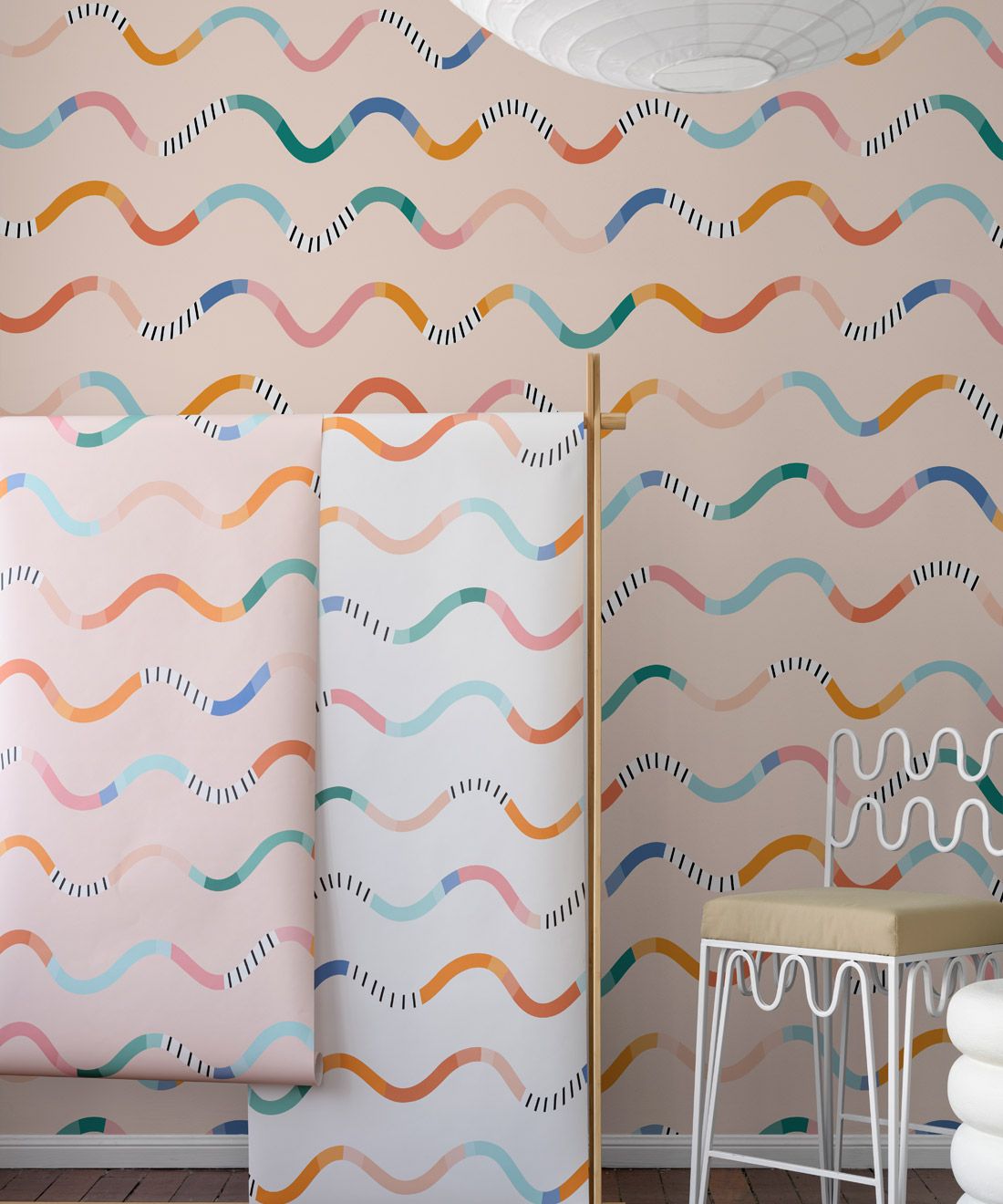 Happy Waves Wallpaper • Peach • Insitu