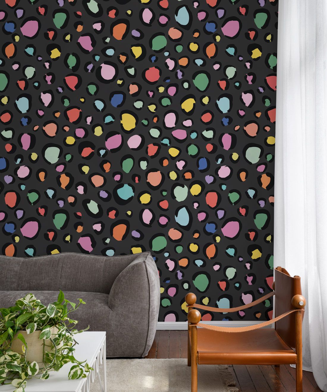 Rainbow Leopard Wallpaper • Charcoal • Insitu