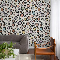 Rainbow Leopard Wallpaper • Pastel Cream • Insitu