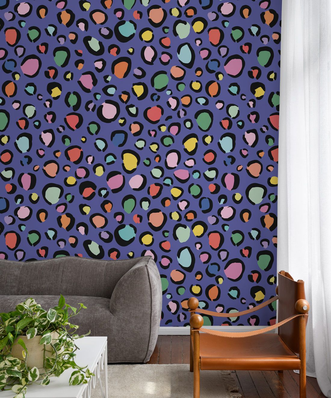 Rainbow Leopard Wallpaper • Periwinkle • Insitu