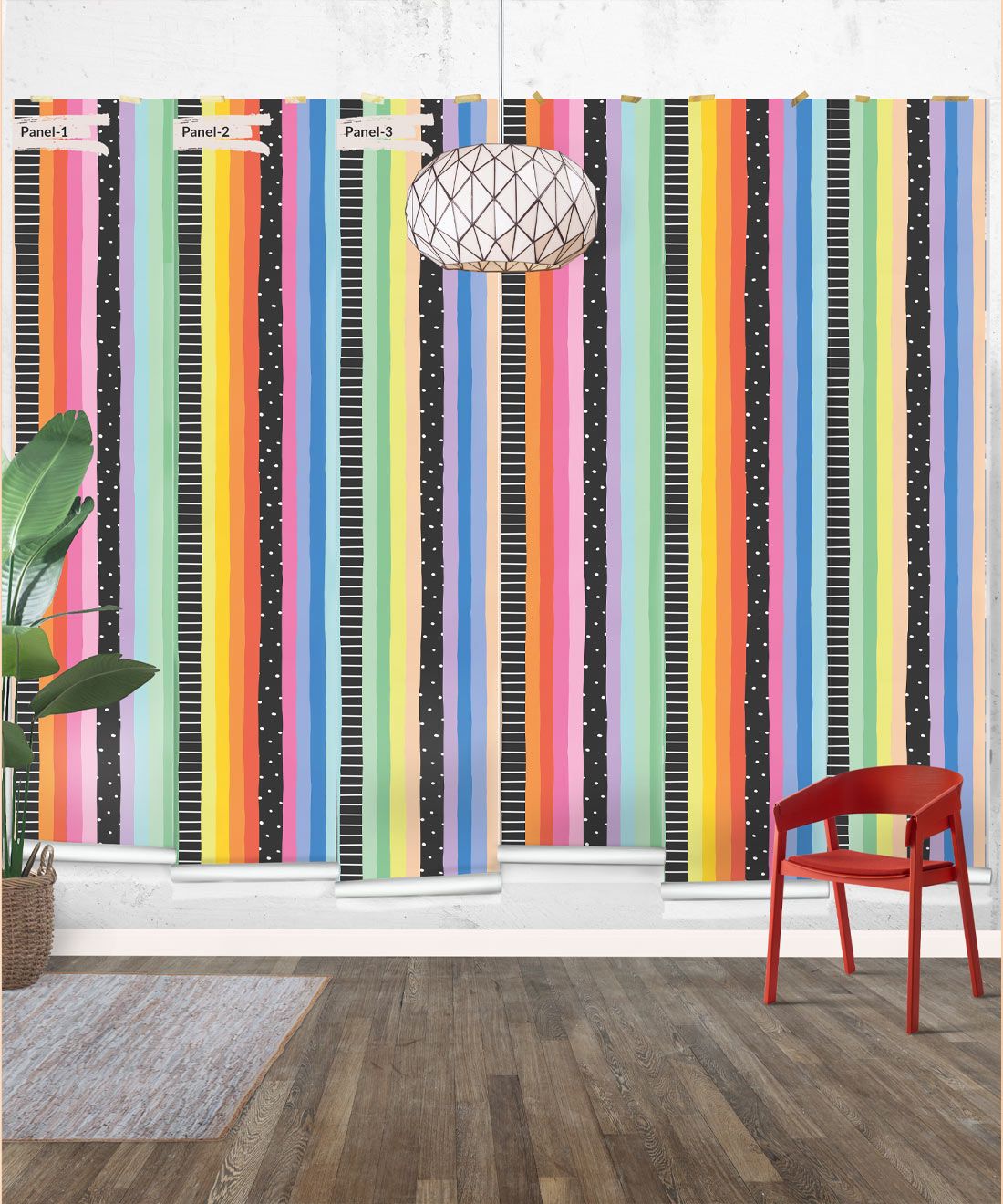 Rainbow Wall Mural • Bright Black • Panels