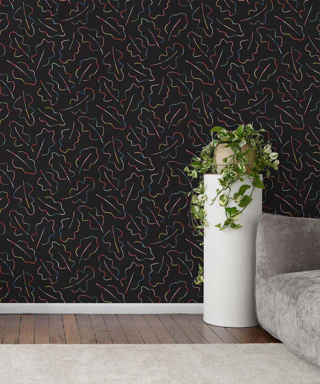 Spring Leaves Wallpaper • Black • Insitu