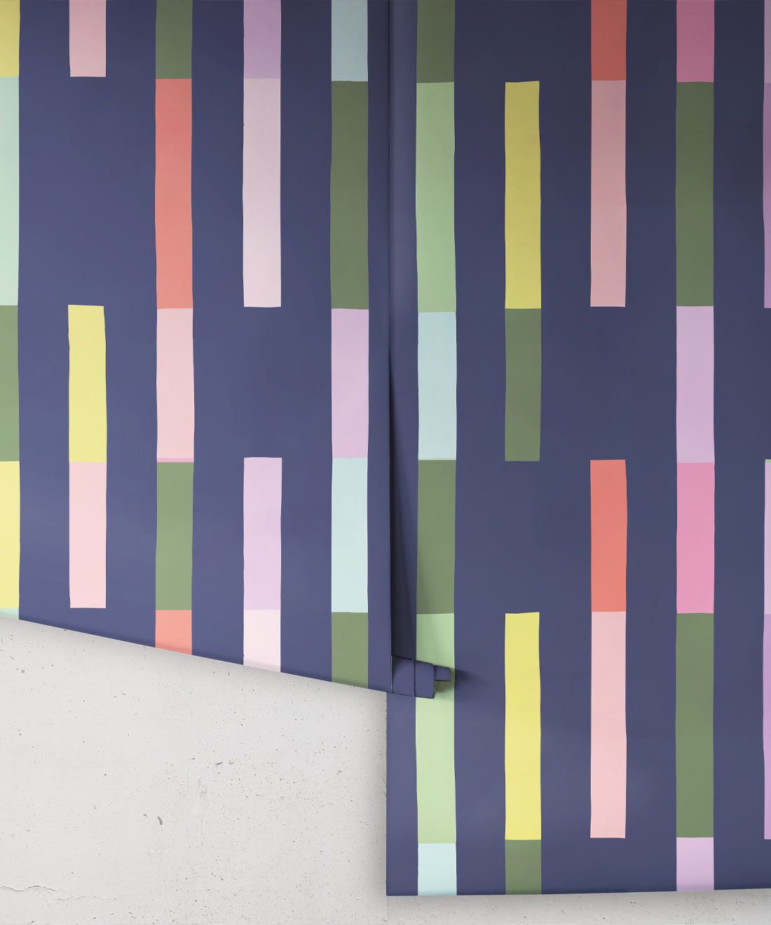 Sweet Rainbow Stripe Wallpaper • Navy • Rolls