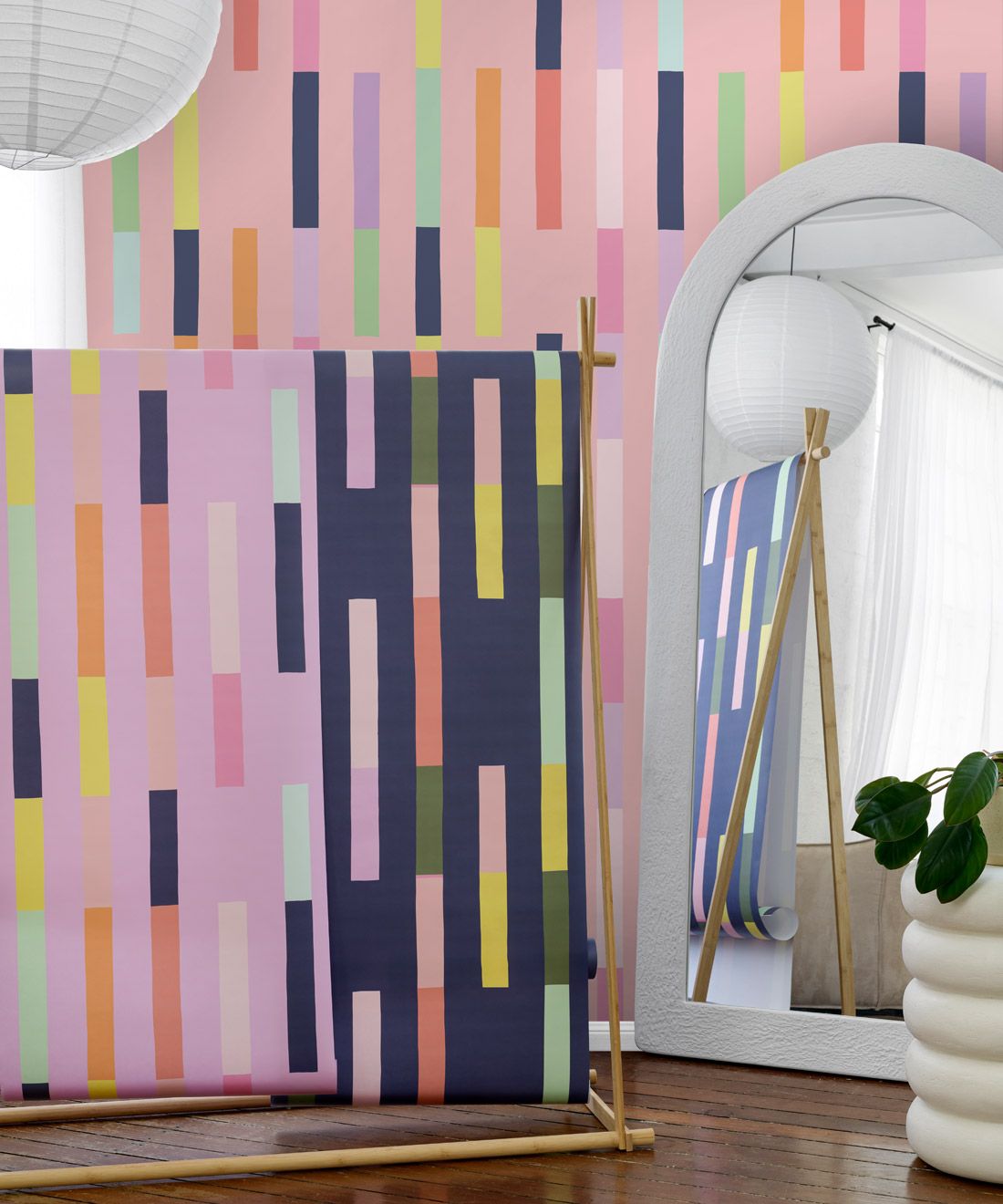 Sweet Rainbow Stripe Wallpaper • Peach • Insitu