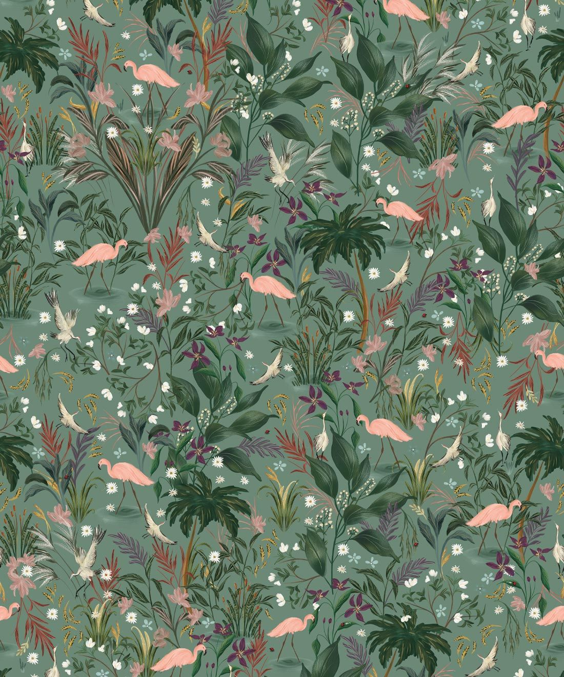 Bespoke Flamingos Wallpaper • Laurel Green • Swatch