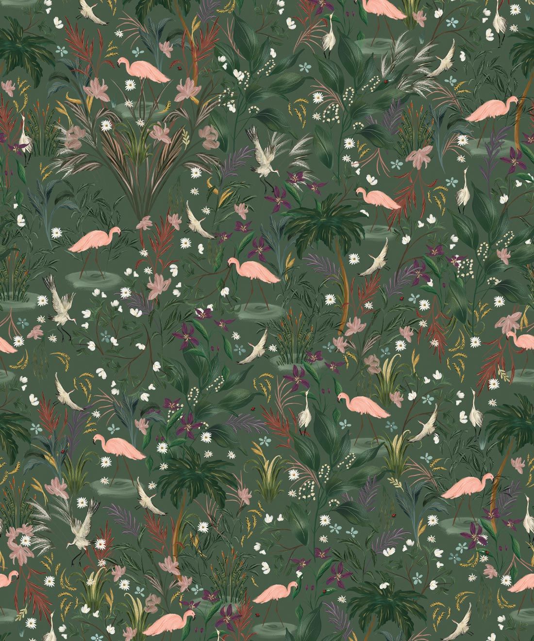 Bespoke Flamingos Wallpaper • Mineral Green • Swatch