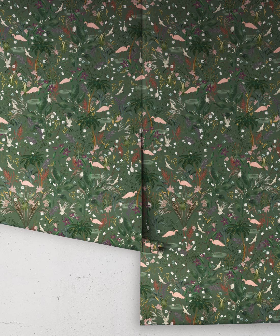 Bespoke Flamingos Wallpaper • Mineral Green • Rolls