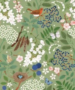 Flowering Trees Wallpaper • Green • Swatch