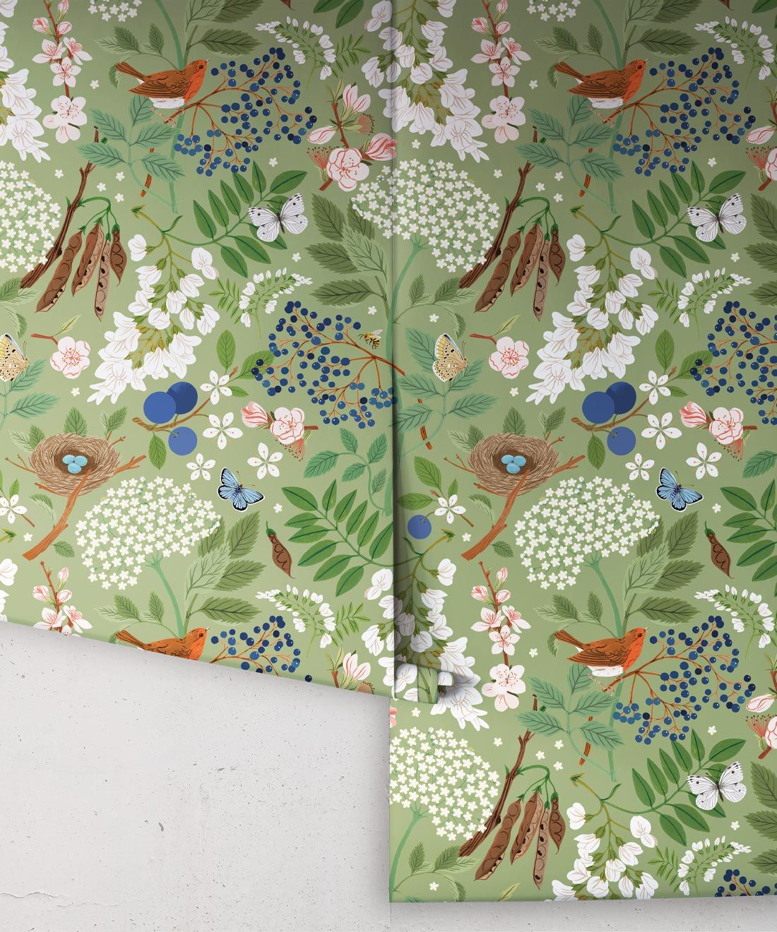 Flowering Trees Wallpaper • Green • Rolls