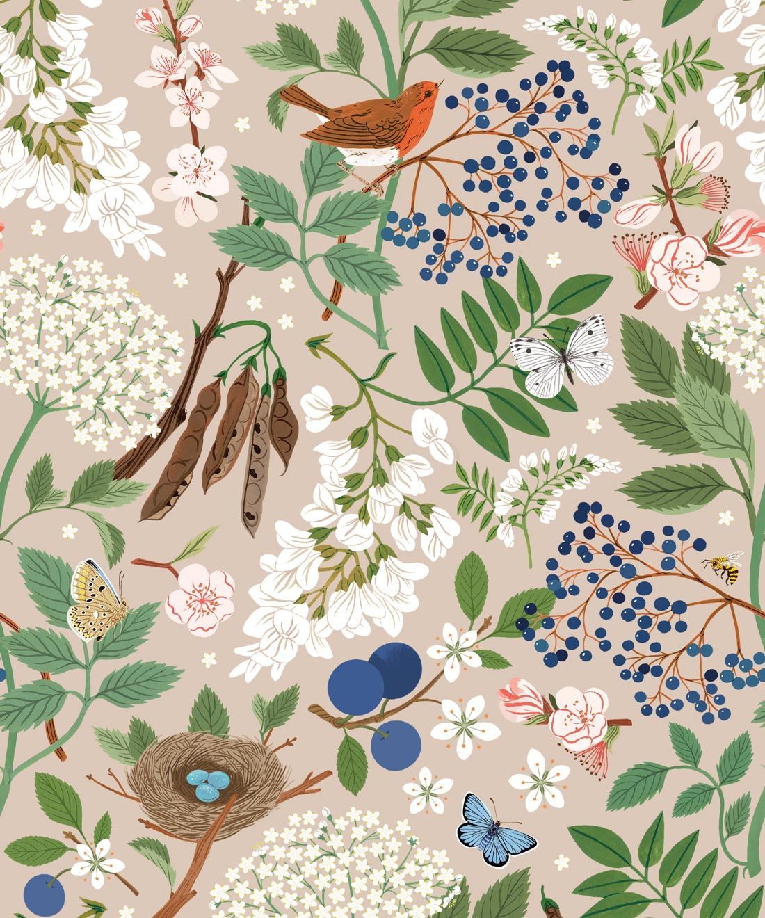 Flowering Trees Wallpaper • Linen • Swatch