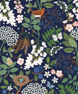 Flowering Trees Wallpaper • Navy • Swatch