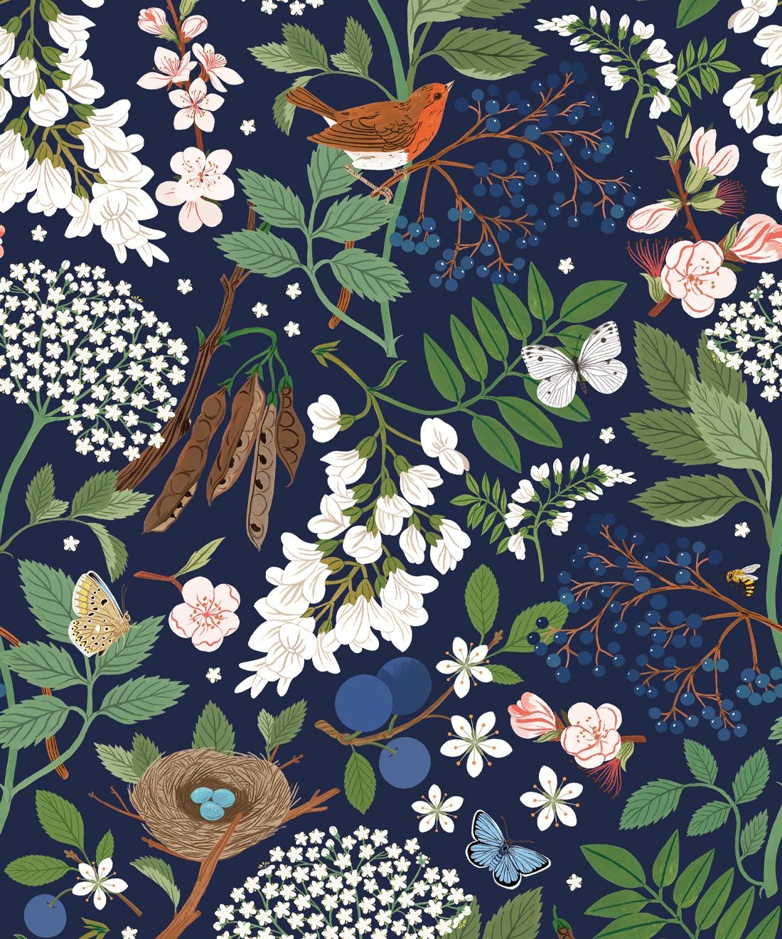 Flowering Trees Wallpaper • Navy • Swatch