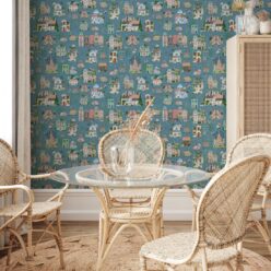 Around The World Wallpaper • French Blue • Insitu