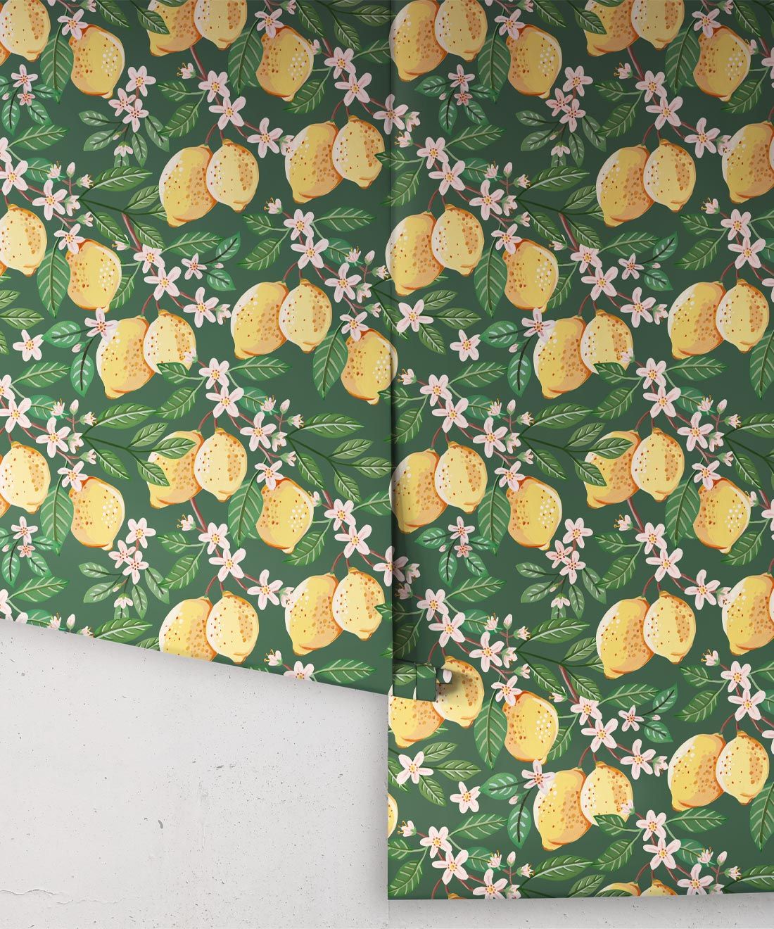 Lemons Wallpaper • Deep Green • Rolls