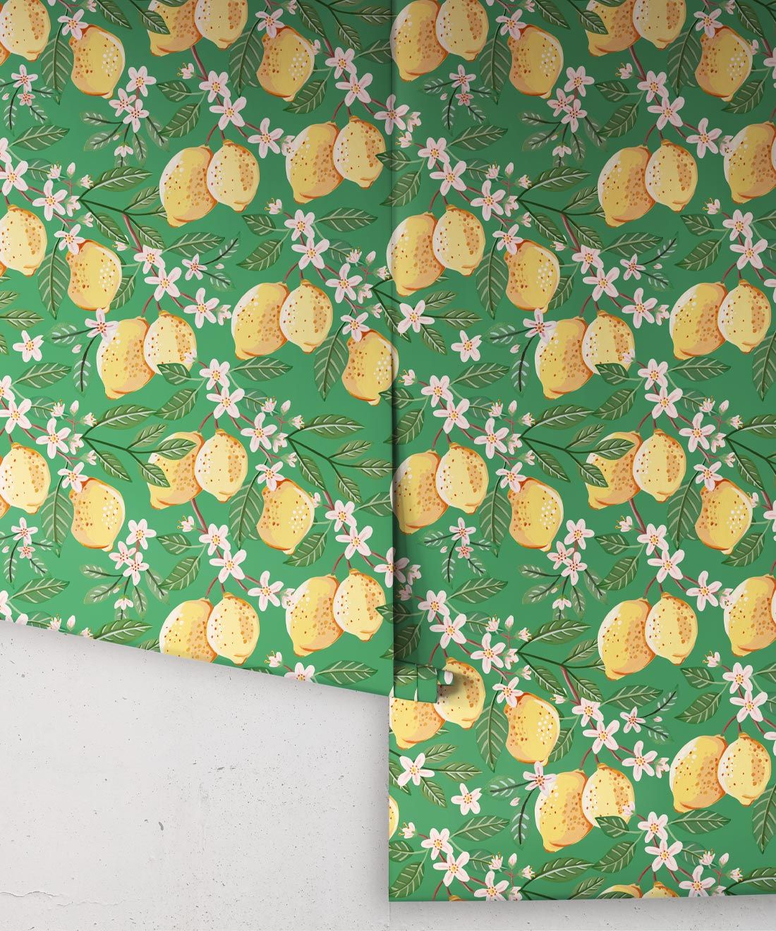 Lemons Wallpaper • Summer Green • Rolls