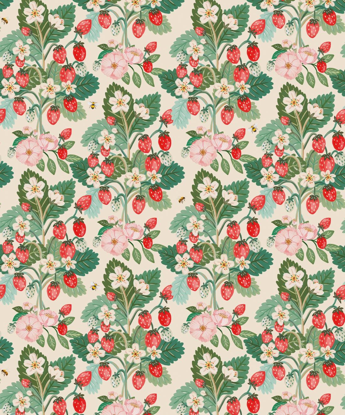 Strawberries Wallpaper • Linen • Swatch