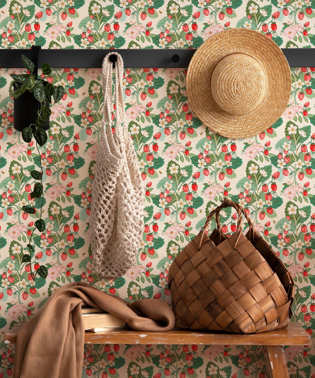 Strawberries Wallpaper • Linen • Insitu