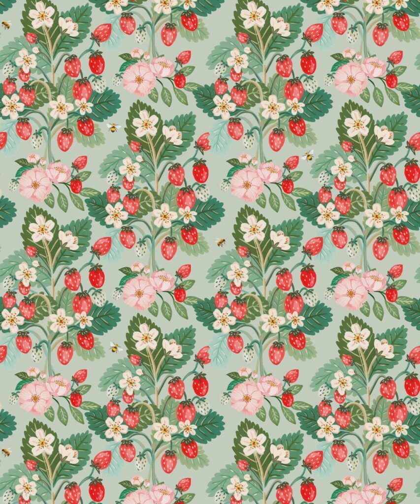 Strawberries Wallpaper • Mint • Swatch