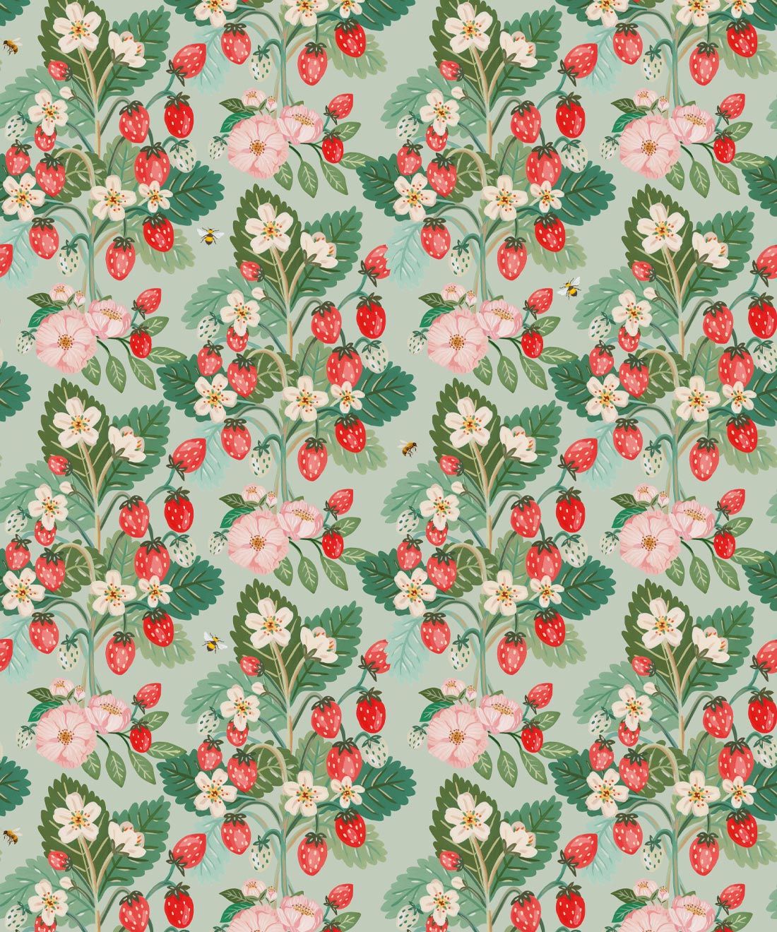 Strawberries Wallpaper • Mint • Swatch
