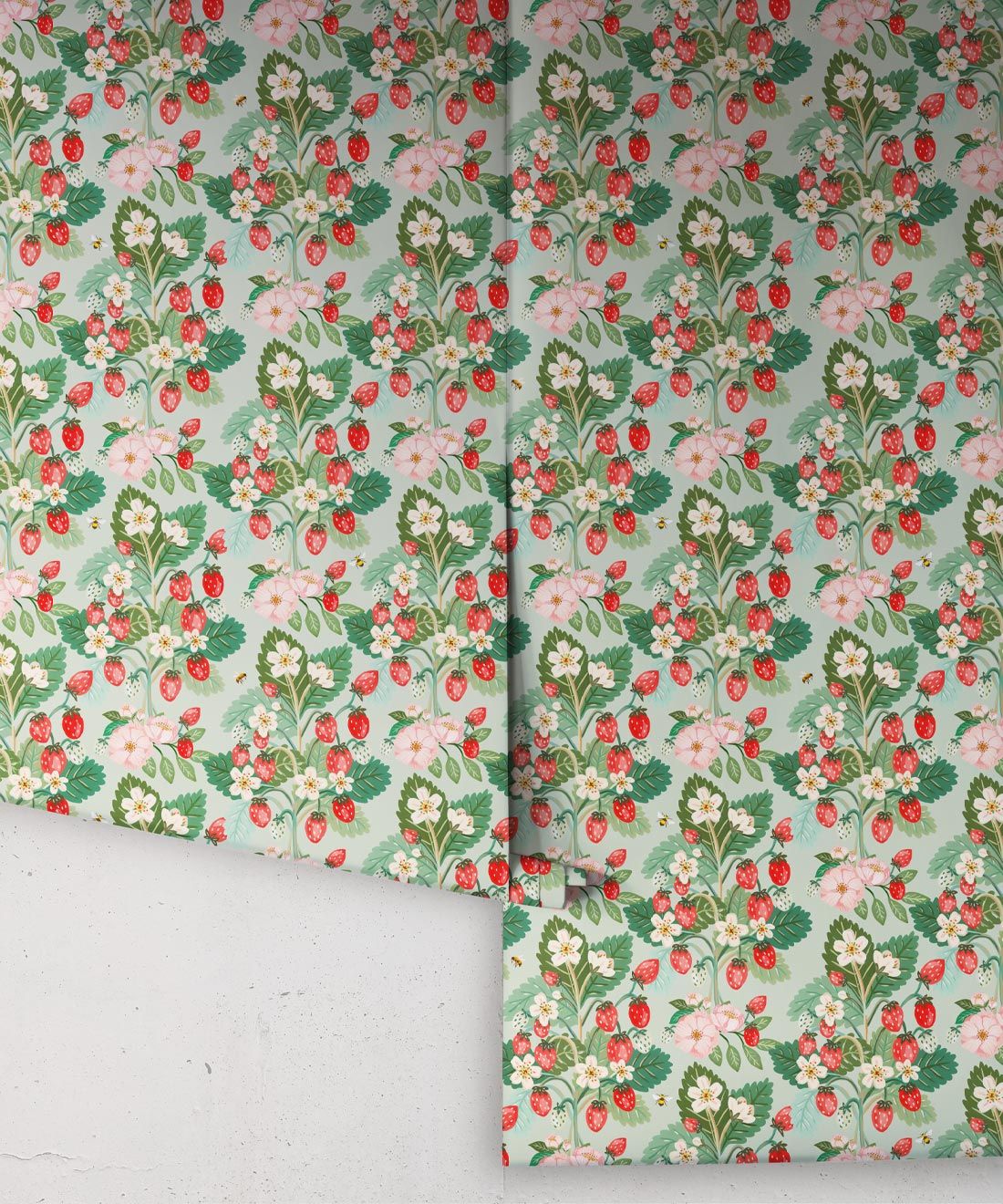 Strawberries Wallpaper • Mint • Rolls