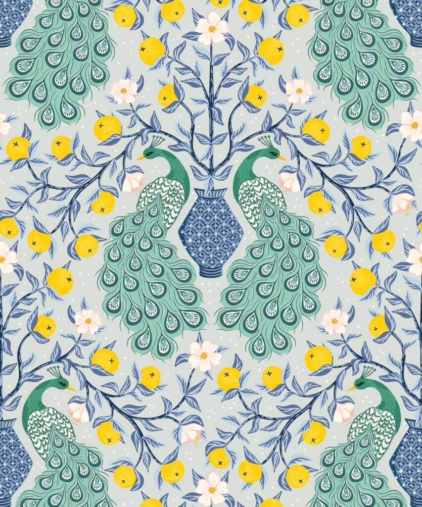 Peacock Wallpaper • Tropical Bird Design • Milton & King USA