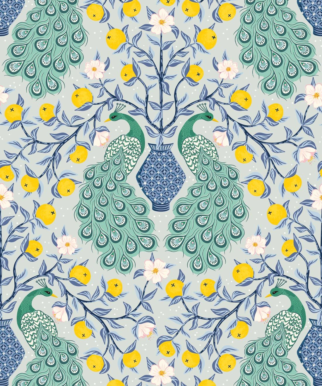 Peacock Wallpaper • Cloud Blue • Swatch