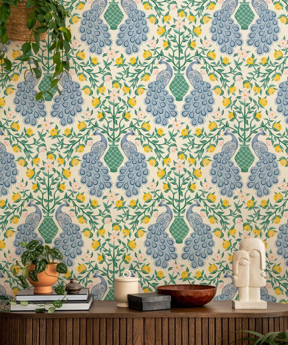 Peacock Wallpaper • Tropical Bird Design • Milton & King USA