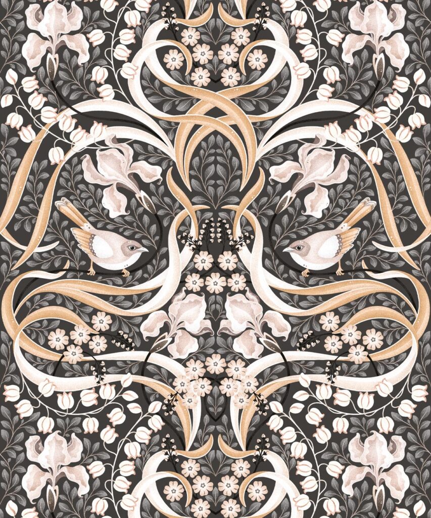 Bellbird & Iris Wallpaper • Ornate Bird Design • Milton & King USA